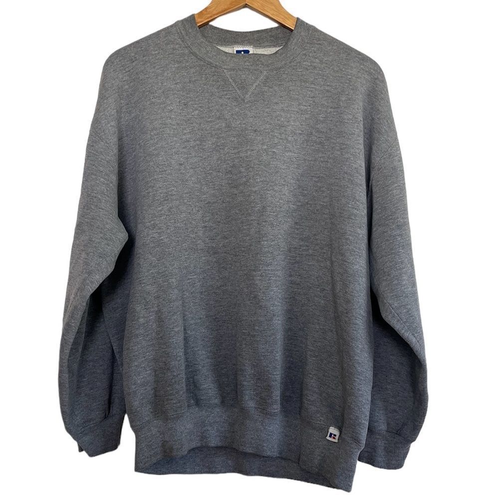 Russell Athletic Vintage Sweatshirt Solid Grey Gray Crew Neck Made in USA Men XL - Picture 1 of 8